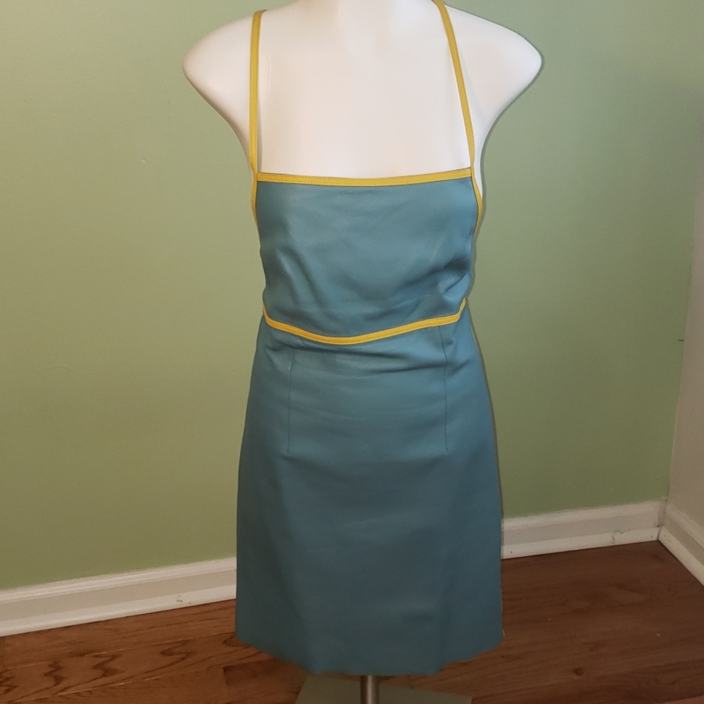 Blue/ Yellow Leather Strappy Dress